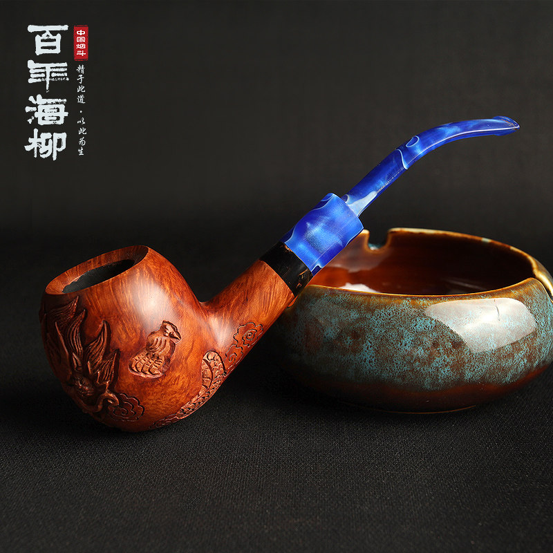 正品石楠木烟斗雕刻《穿云龙》大师作品 手工雕刻石楠根烟斗dz42