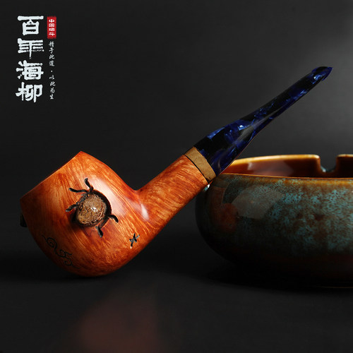 百年海柳 石楠木实木直式烟斗手工雕刻大师作品镶嵌海柳DZ52