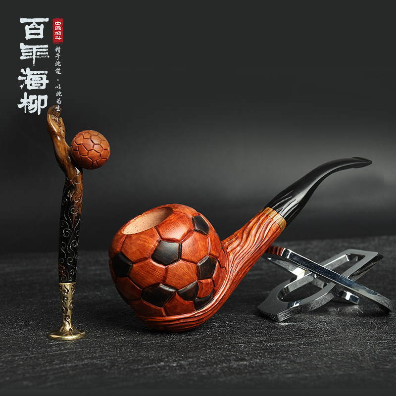 足球斗带压棒一套 石楠木烟斗手工大师制作 海柳镶嵌DZ10