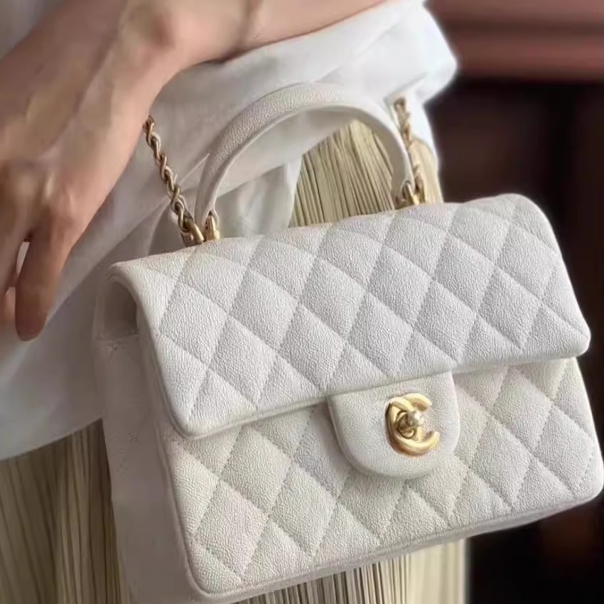 严选塔尖 小香风25B手柄 mini cf 粒纹牛皮手提包斜挎包女包1101