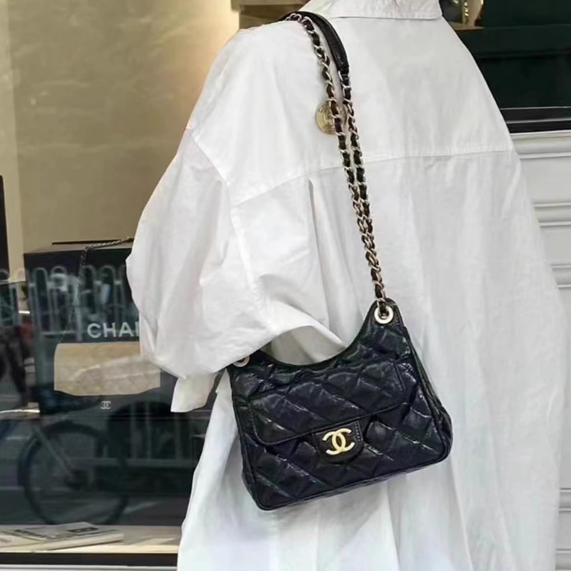 严选塔尖 小香风25s天猫精灵皮穿链皮革芯片HOBO油蜡皮嬉皮包1122