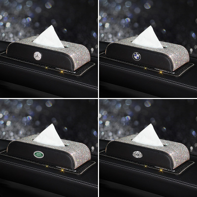 车载纸巾盒镶钻车内装饰创意扶手箱车用抽纸盒汽车用品大全座式