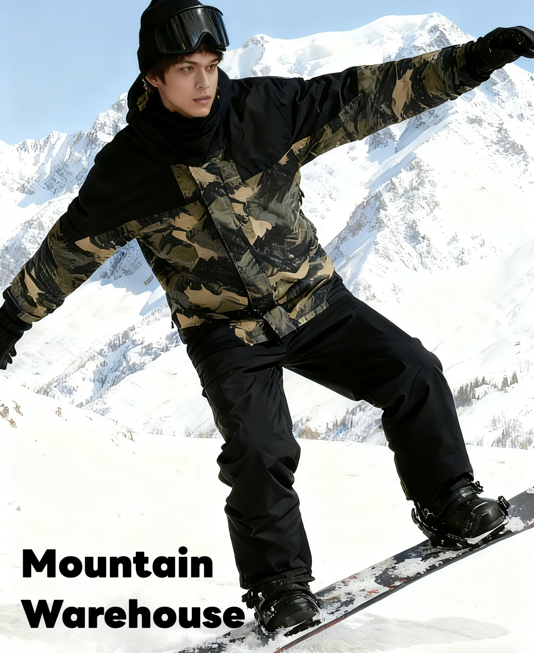 英国Mountain Warehouse迷彩防水加绒加厚登山保暖滑雪服帽可拆卸