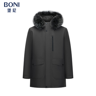 堡尼新品 尼克服BS845A82B 商务外套净色连帽可脱卸内胆毛领中长款