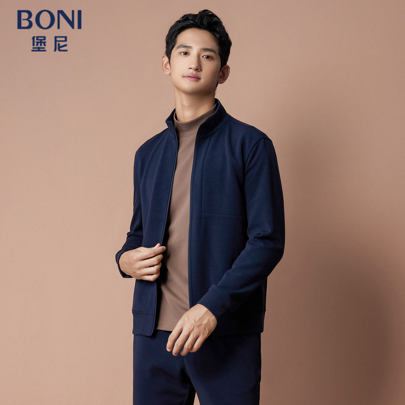 BONI/堡尼秋冬新品商务休闲服立领混纺男士运动套装裤装NQ567081B_虎窝淘