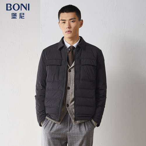 BONI/堡尼秋冬新品商务羽绒服男士翻领羽绒外套净色休闲EM780012B