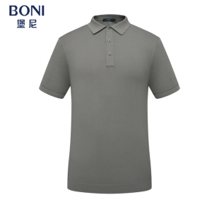 T恤开衫 灰咖色翻领横机棉混纺短袖 LR238B31C 堡尼春夏新款 BONI
