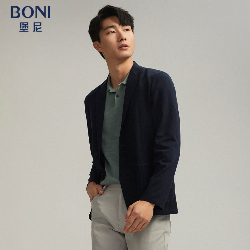 BONI/堡尼春夏新品平驳领棉混纺针织单西上装休闲西服CR167002B