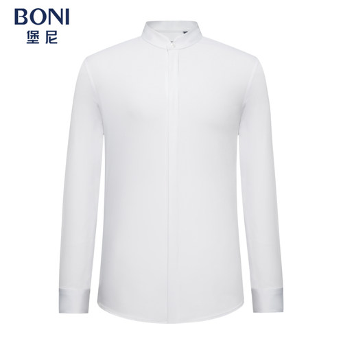 BONI/堡尼新品商务衬衣净色国风领男士混纺休闲长袖衬衫GS511431A