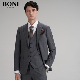 外套 BONI 休闲羊毛西装 格纹西服春秋男士 AJ282111A 堡尼商务男装