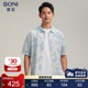 BONI GR366C11H 衬衫 堡尼春夏新品 休闲印花方领肌理桑蚕丝混纺短袖