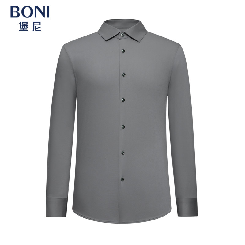 BONI/堡尼新品商务衬衣净色方领羊毛混纺休闲长袖衬衫男GS538691A
