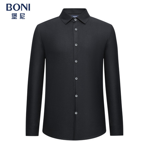 BONI/堡尼新品商务衬衣净色方领羊毛混纺休闲长袖衬衫男GS680452A