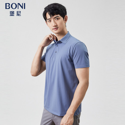 BONI/堡尼2023春夏新品商务灰翻领POLO衫棉混纺短袖T恤LP369A22B