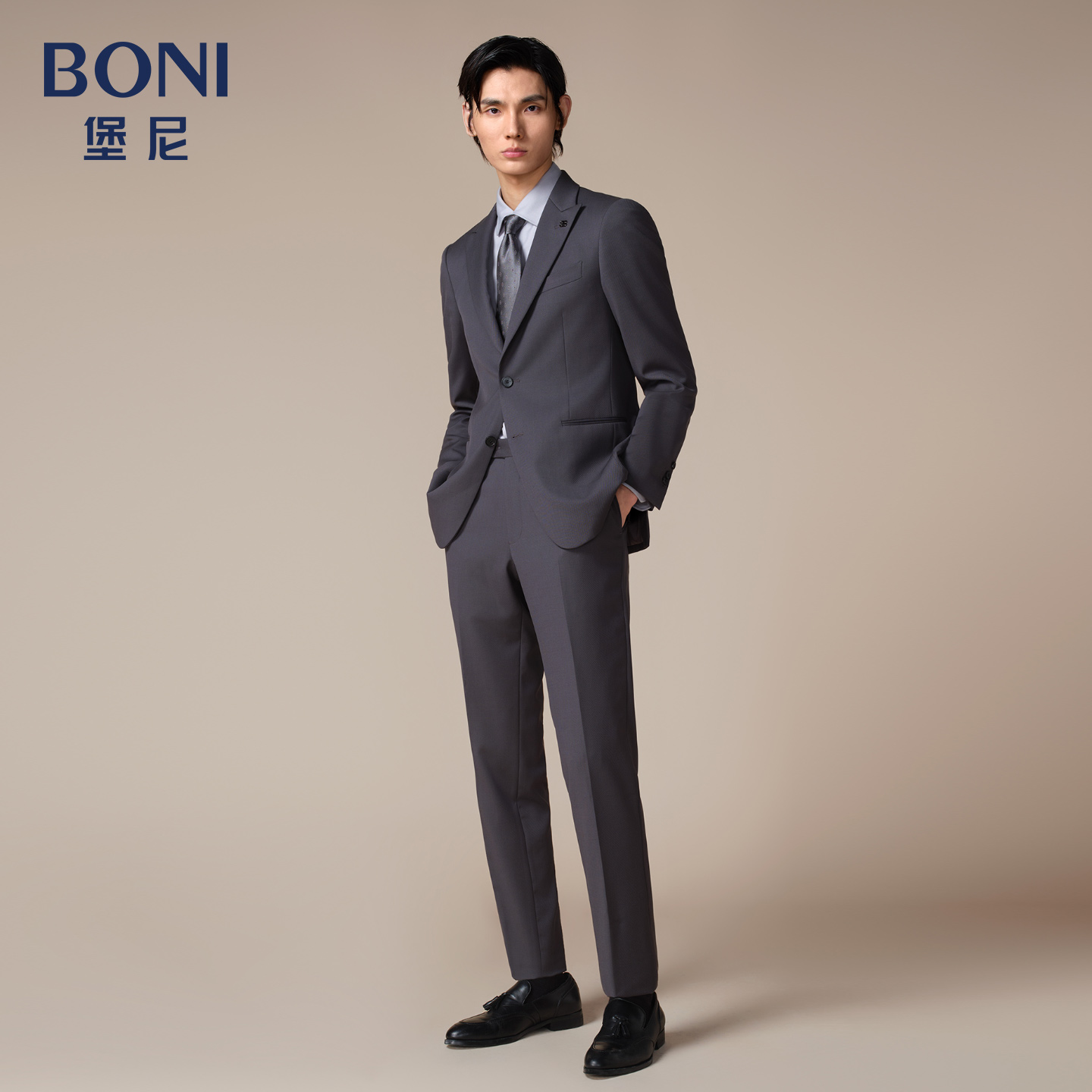BONI/堡尼秋冬新品商务西服套装羊毛混纺西装净色西裤男AS682211A
