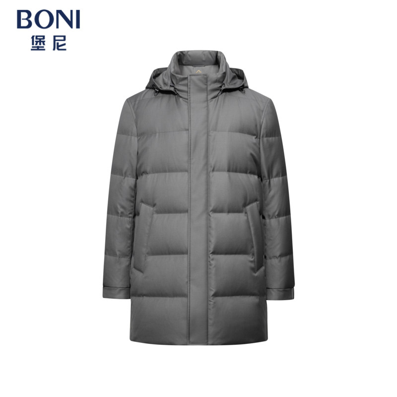 堡尼秋冬新品商务长款可脱卸帽鹅绒羽绒服保暖羊毛外套ES738031B
