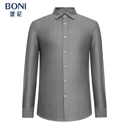 BONI/堡尼新品商务男士厚款衬衣竖条纹方领休闲长袖衬衫GS638582B