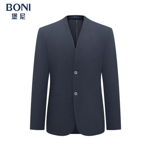 堡尼BONI春夏新品净色无领休闲西服轻商务单西装外套男CT267022B