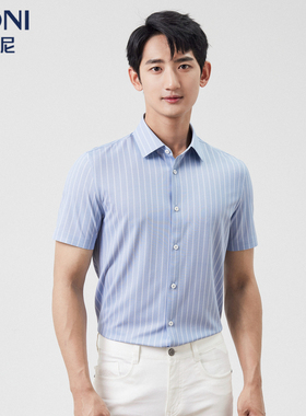 BONI/堡尼2023春夏新品商务条纹衬衣丝混纺休闲短袖衬衫GP366B91B