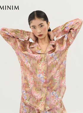 LAMINIM蕙兰印花复古新中式垂坠感两用领春装贝壳纽扣衬衣