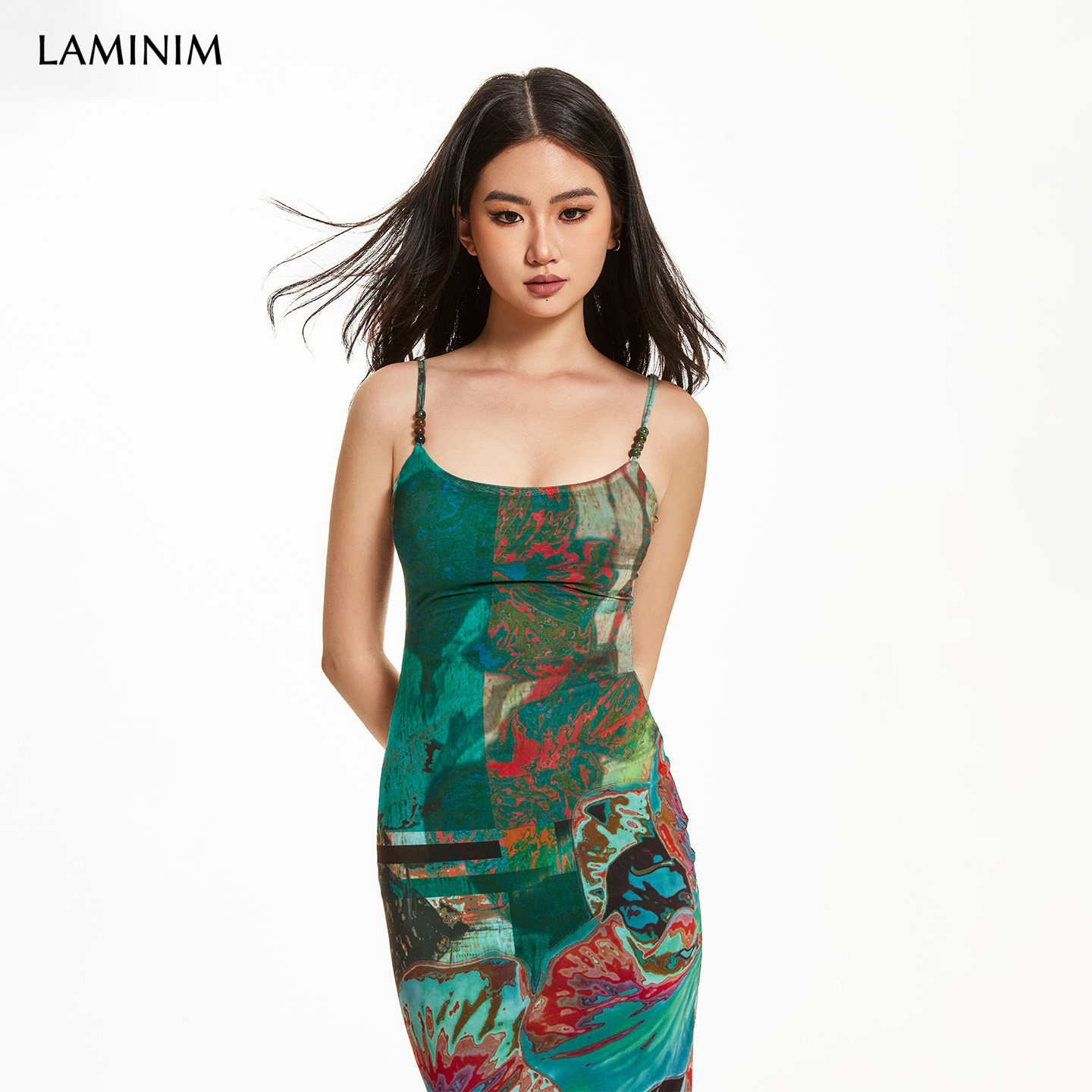 LAMINIM新中式印花串珠连衣裙