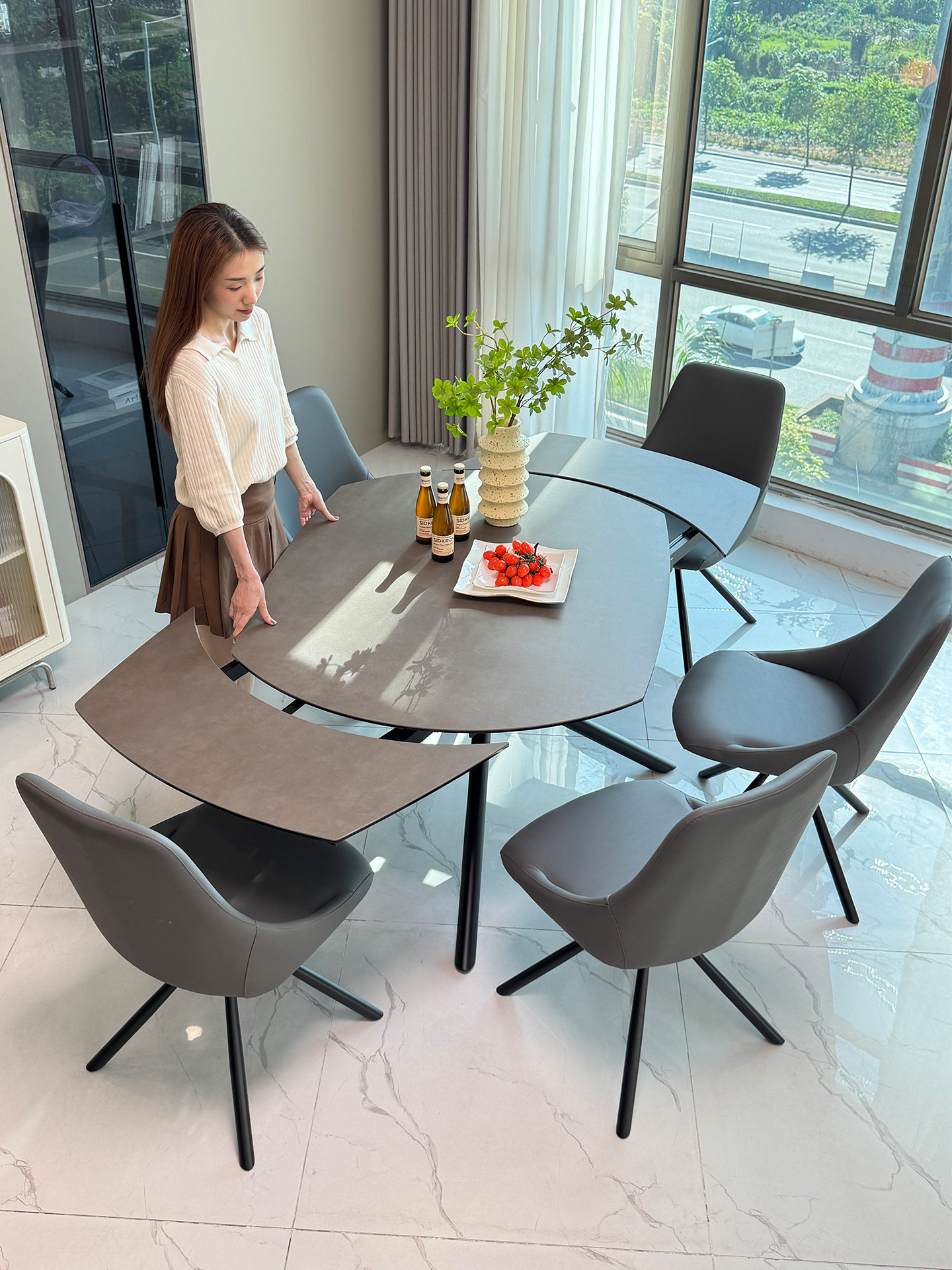 进口卡莱岩板餐桌可伸缩意式极简椭圆旋转餐桌椅组合轻奢2025新款,住宅家具,岩板餐桌,淘宝优惠券,粉丝福利购,淘宝优惠卷