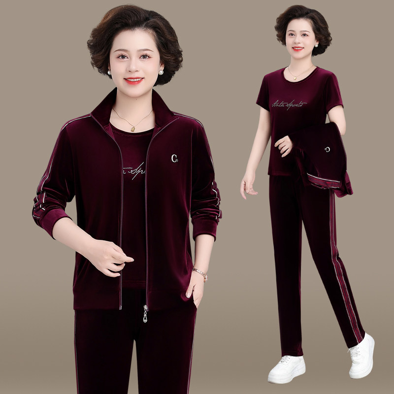 金丝绒洋气休闲减龄妈妈装