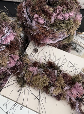 复古紫绿色手混线跳舞纱线高级感鸢尾花毛线钩包diy帽子发圈卡套