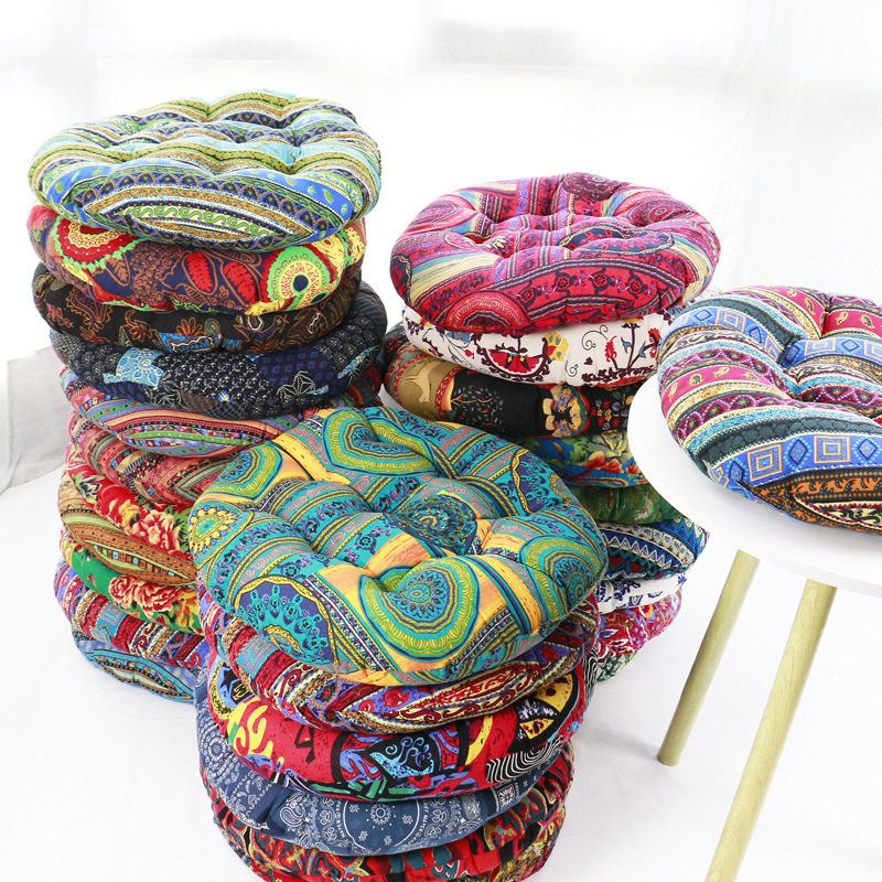 复古民族风情加厚圆形坐垫棉麻蒲团飘窗垫榻榻米胖子垫茶楼瑜伽垫