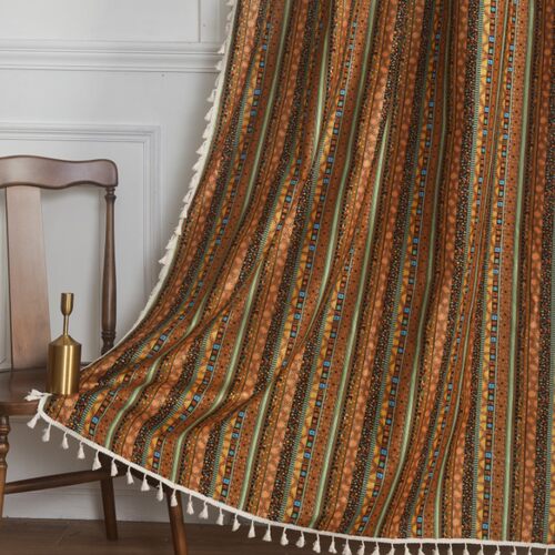 波西米亚民族风烫金条纹窗帘成品