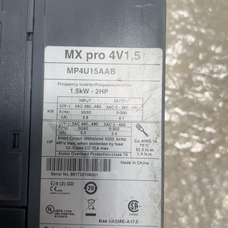 MP4U15AAB,盾钩机变频器施耐德,MX pro 4V1--议价商品