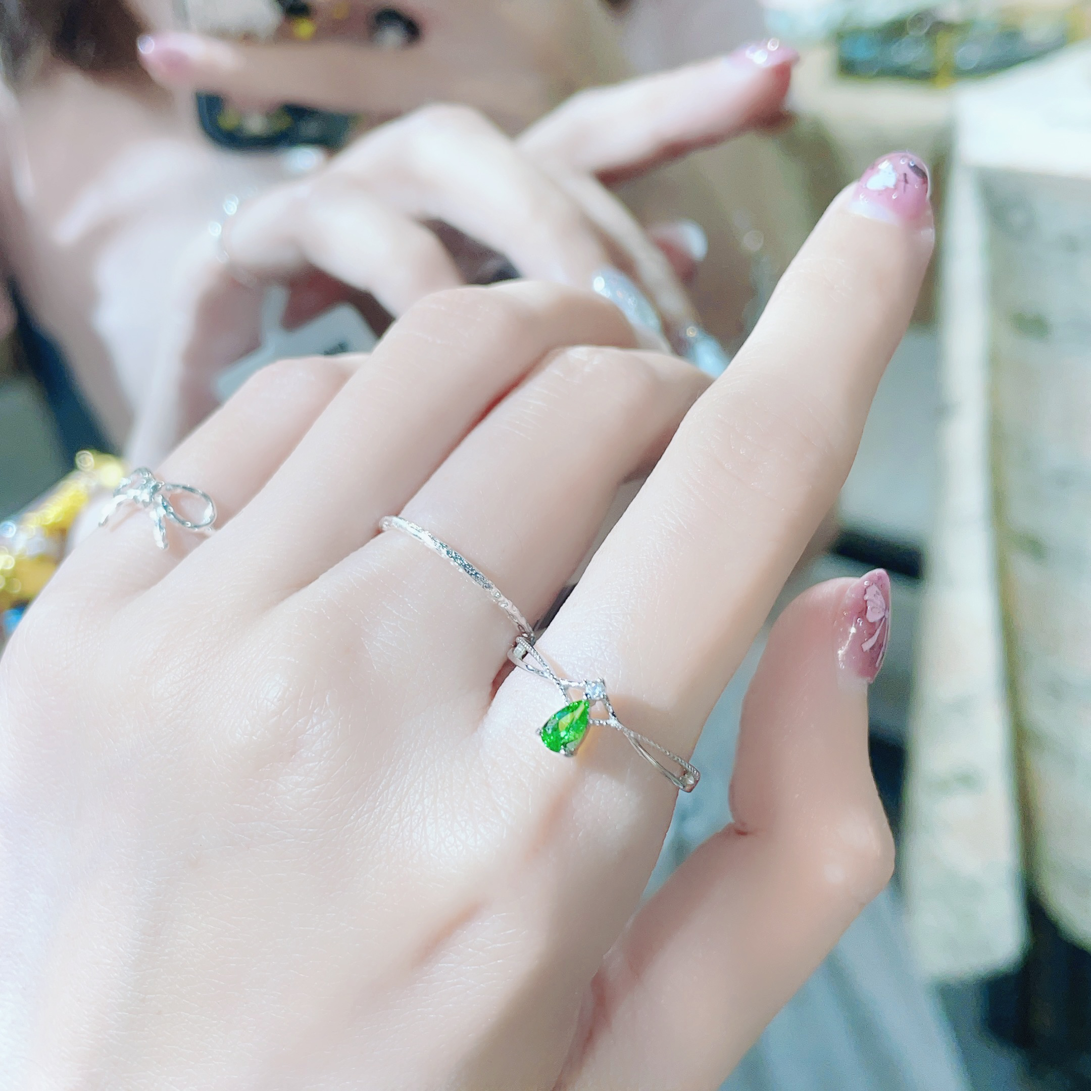 绿锆石戒指女皇冠925纯银百搭戒