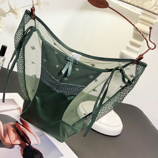 三角 时尚 轻奢性感蕾丝内裤 女系带两侧可解低腰少女透气墨绿色爆款