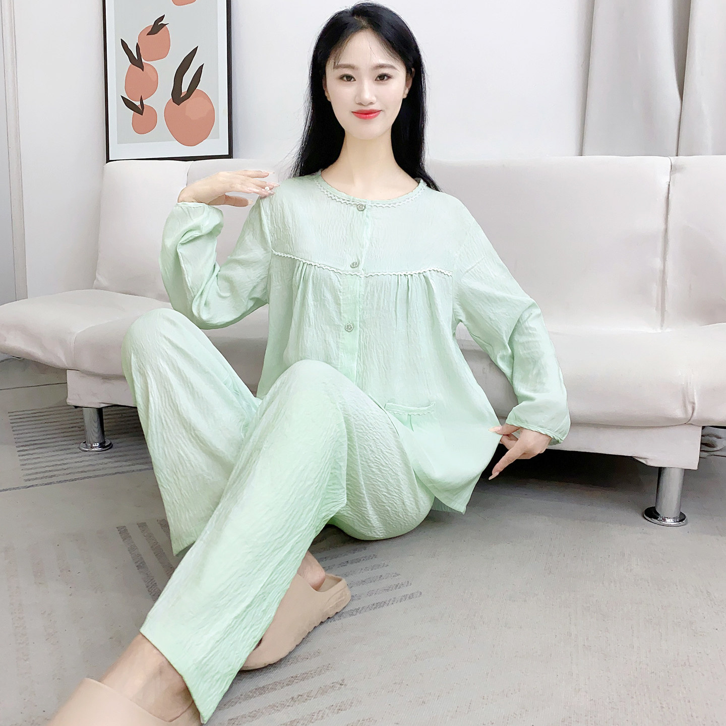 睡衣女式纯云朵棉绸春秋季202睡衣/家居服套装