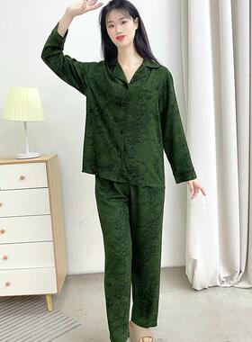 2025高级感慵懒风休闲长袖睡衣套装女款宽松棉绸家居服春夏薄Y156