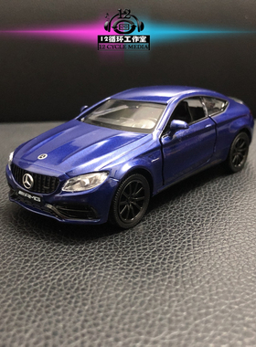 1 36奔驰C63S AMG蓝色 仿真合金开门回力玩具车小汽车模型摆件