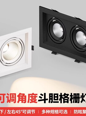 led防眩格栅灯双头三头方形筒灯网格葡萄架铝嵌入式斗胆灯cob射灯