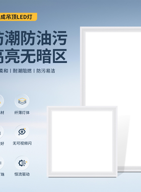 集成吊顶led灯300x300x600铝扣板厨房卫生间灯嵌入式30x60平板灯
