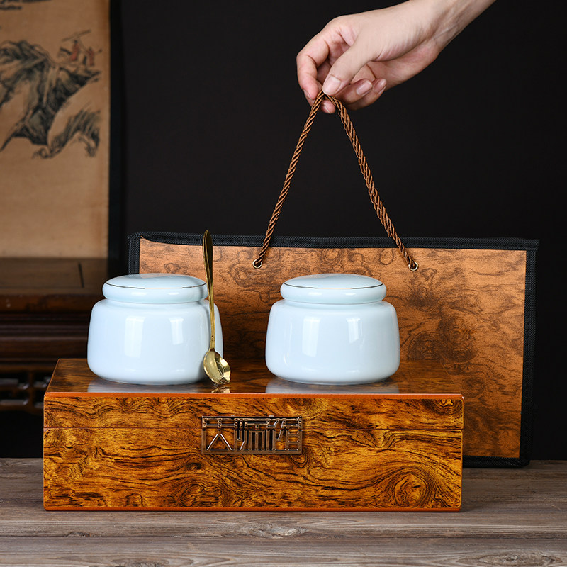 高档陶瓷茶叶罐密封木盒茶叶包装礼盒装空盒红绿茶通用礼品盒定制