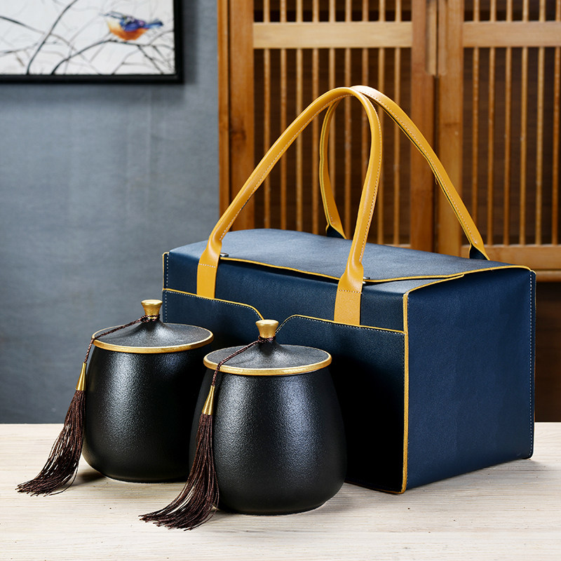 茶叶包装罐粗陶密封储茶空罐子大号茶叶包装盒高档皮包礼盒可定制