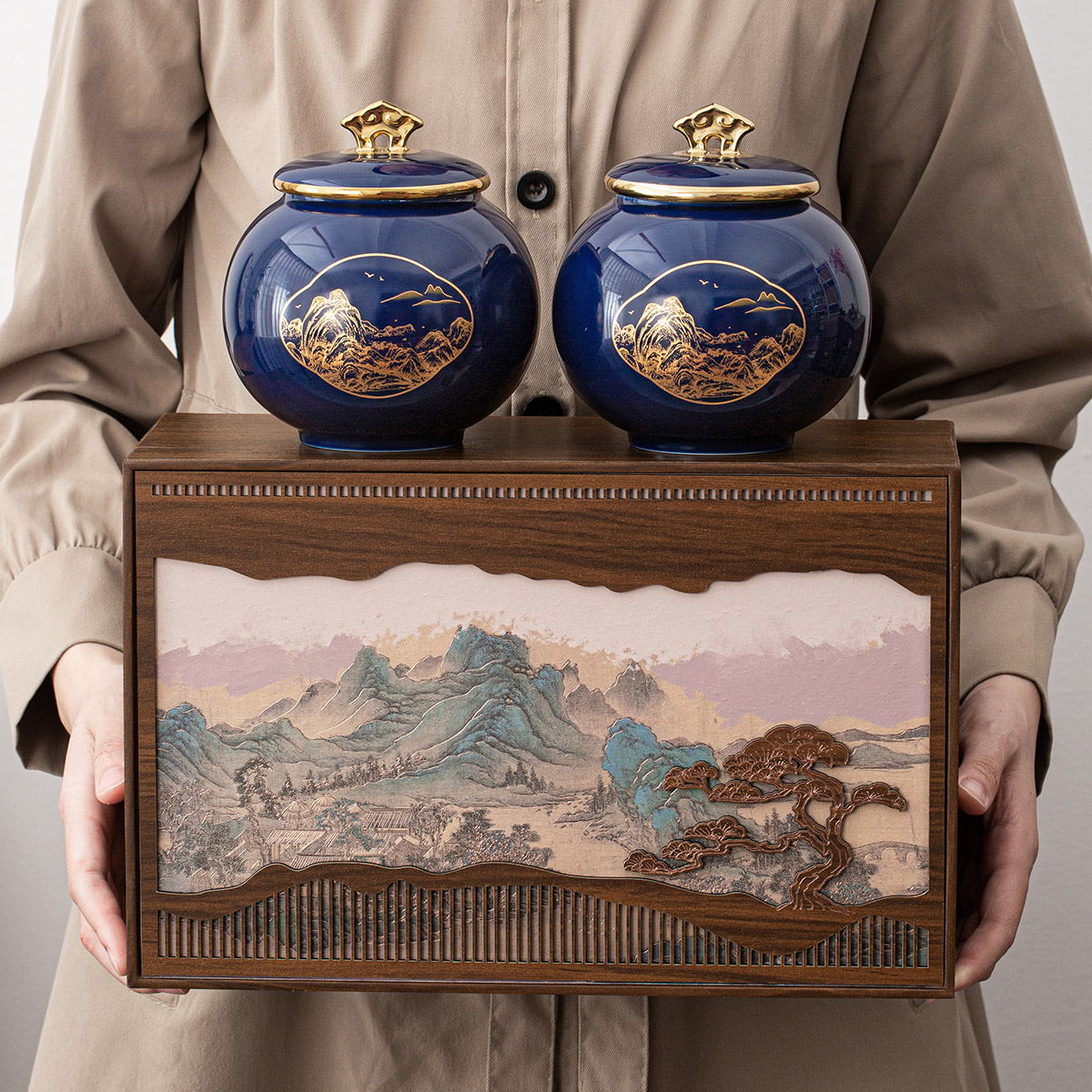 高档茶叶礼盒装空盒半斤通用绿茶红茶礼品盒陶瓷密封罐伴手礼定制