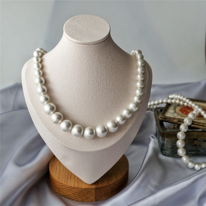 日本mi手作棉花珍珠项链女法式优雅复古百搭高级感颈链一串珍珠