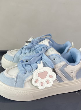 2026新款可爱风蓝色厚底帆布面包鞋女鞋学生百搭低帮运动休闲板鞋
