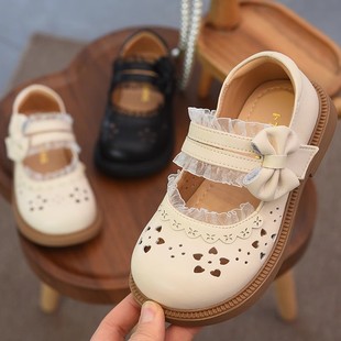 女童皮鞋春夏镂空透气儿童公主鞋黑色童鞋白色粉色女孩鞋子配礼服