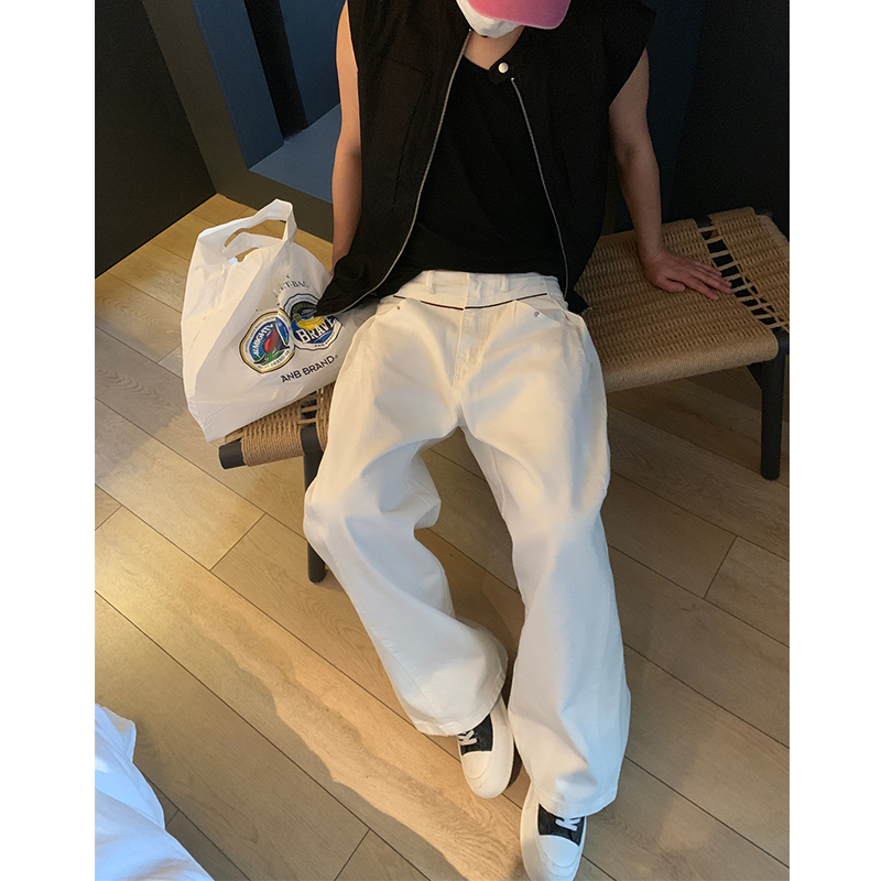 晨树 线条压褶设计解构廓形宽松牛仔裤男款解构高街潮牌垂感裤子