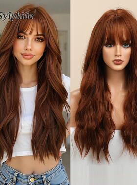 假发节日色彩多色齐刘海长卷发橙色紫色欧美潮流化纤全头套假发女