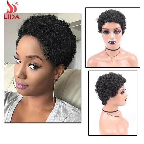 亚马逊假发欧美化纤机制头套非洲短卷发爆炸头Afro wig 利达 厂家