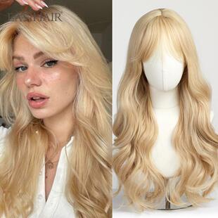 亚马逊金色长卷发刘海假发女Hair无手织机制全头套高温丝欧美Wig