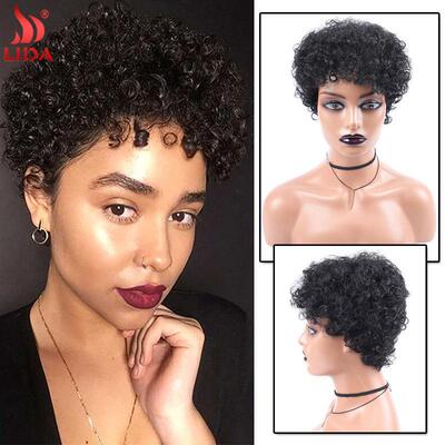 亚马逊欧美假发女真人发机制头套非洲小卷发爆炸头human hair wig