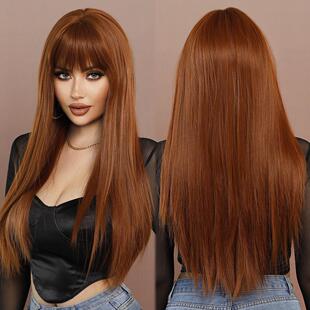 Long Bangs Synthetic Hair with Women Wig Ginger Straight for